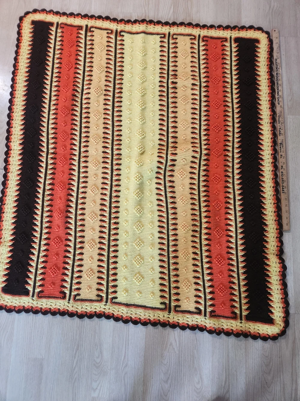 Handmade Crochet Throw Blanket in Yellow, Orange, Brown Unique Design 46×46